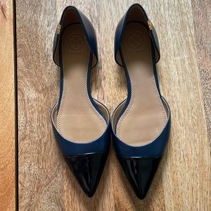 Tory Burch Pointed Toe Flat - Navy and black